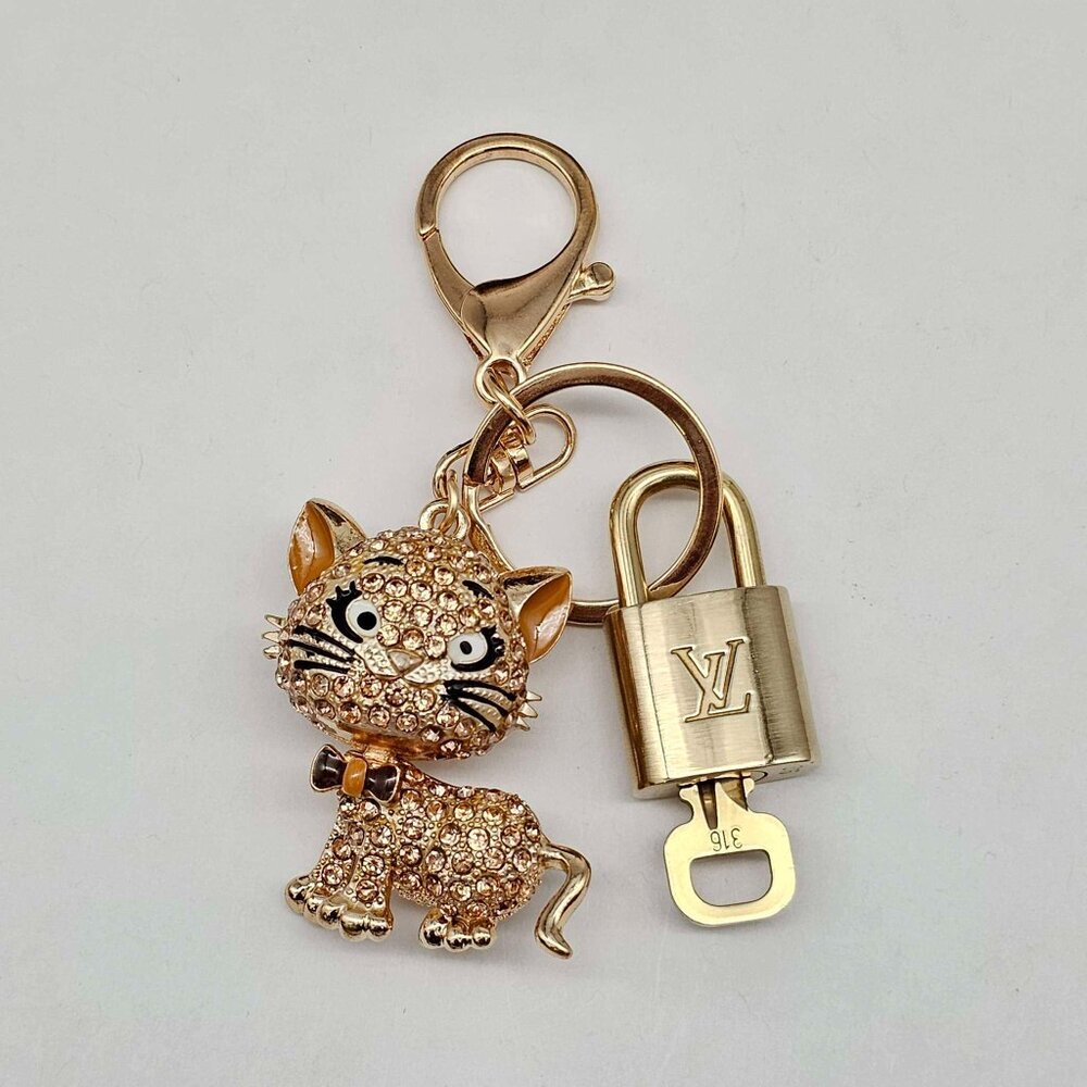 Louis Vuitton Gold Padlock Key 🔒 Authentic LV Charm + Unbranded Cat Keychain